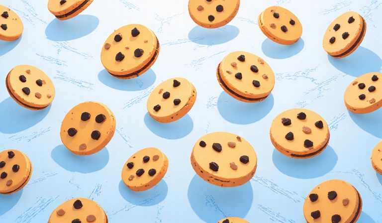 Stylized illustration of various cookies in a digital environment