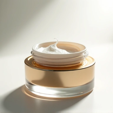 Elegant jar of anti-aging face cream with gold accents, on a pristine white background.